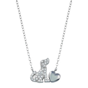 Lhp01789 Sterling Silver Dog and Heart Necklace