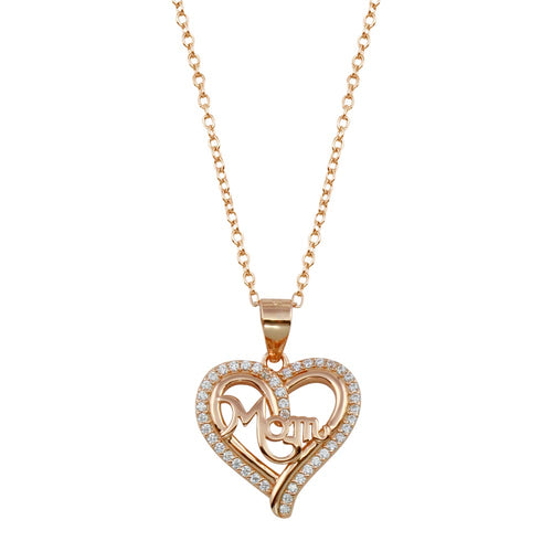 Lhp01790 Sterling Silver Mom Rose Gold Plated Heart Necklace