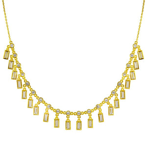 Lhn01812G Sterling Silver Necklace Gold Plated  Baguette stones