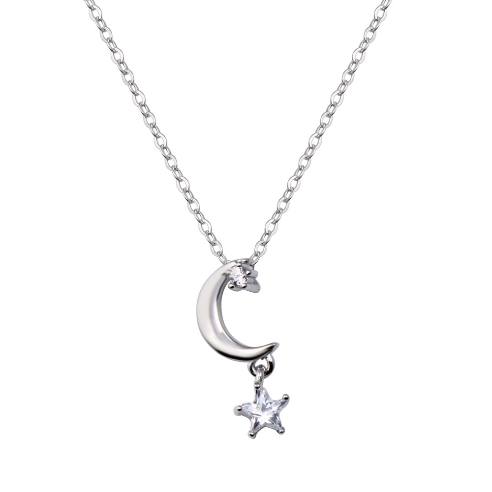 Lhn18339 Sterling Silver Necklace Moon & Star