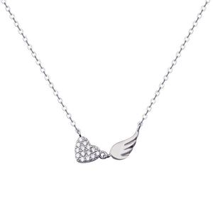 Lhp018349 Sterling Silver Necklace Heart & Wing