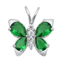 Lhn318242Gr Sterling Silver Necklace Butterfly Emerald Cz 19mm 18'' chain