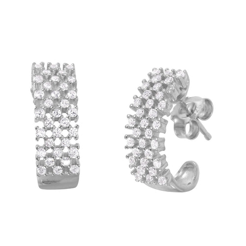 Lhe00082S Sterling Silver Checker Cz Half hoop earring