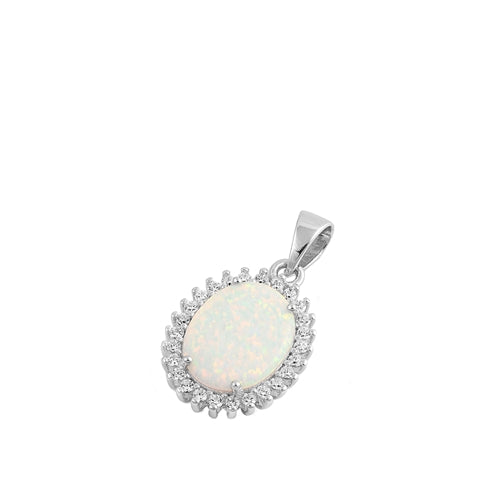 Lhp3508889 Sterling Silver Necklace Lab Opal  Oval Pendant  with Cz