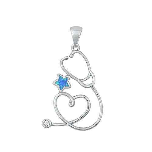 Lhp3511179 Sterling Silver Pendant Stethoscope Blue Lab Opal Star 18