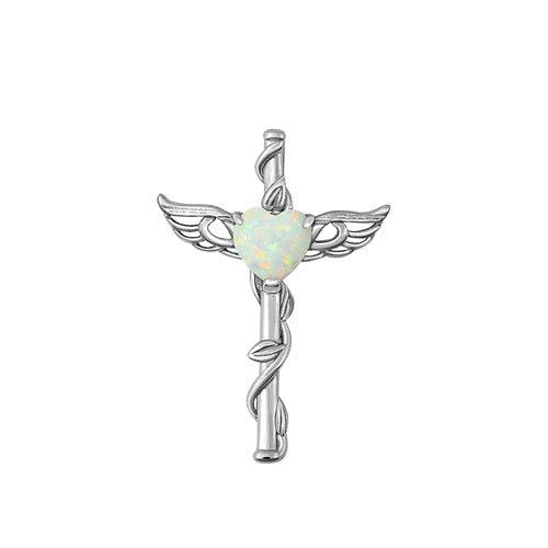 Lhp3511279WO Sterling Silver Pendant Caduceus Medical Heart Lab White Opal 18'' chain