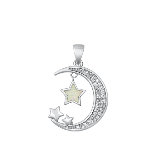 Lhp3511329 Sterling Silver Pendant Star White Lab opal Moon Cz Stones 18