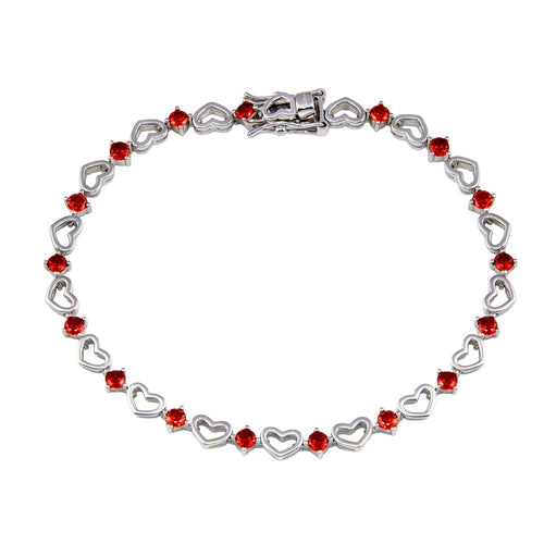 Lhb00379 Sterling Silver Bracelet Heart Red Garnet Cz