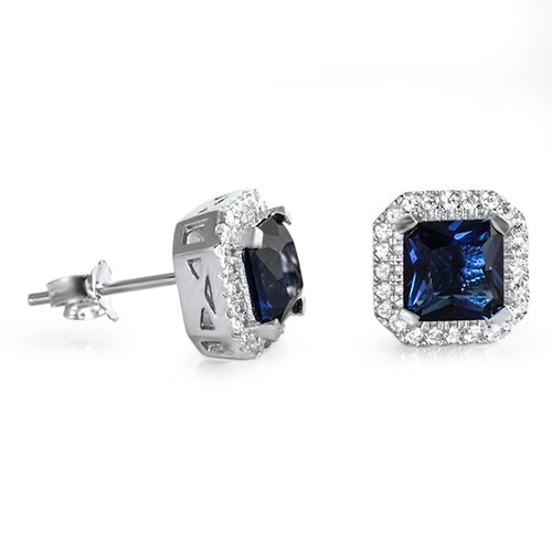 Lhe4110339 Sterling Silver Earring Square Cz Sapphire September Birthstone