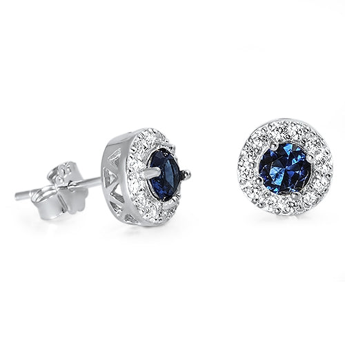 Lhe4110249 Sterling Silver Earring Round Cz Sapphire Blue September Birthstone