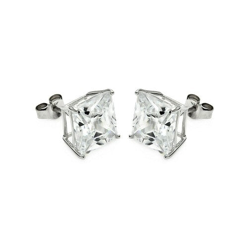 6MM STERLING SILVER EARRINGS STUDS SQUARE BASKET SETTING CUBIC ZIRCONIA
