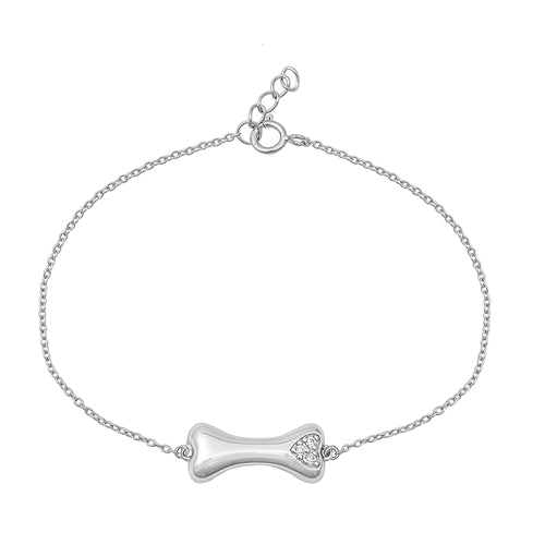 Lhb5105009 Sterling Silver Bracelet Dog Bone Heart Cz