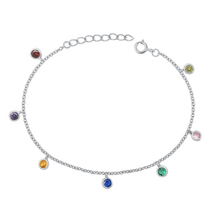 Lhb5105439 Sterling Silver Dangle Bracelet Multi Color Cz Stones