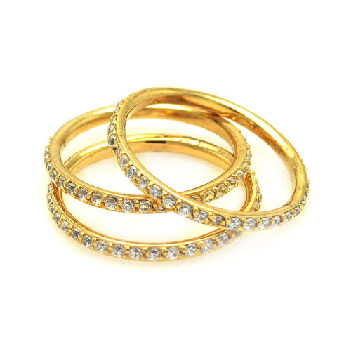 Lhr0513Gold Sterling Silver Eternity Gold  Plated Cz  3 ring set