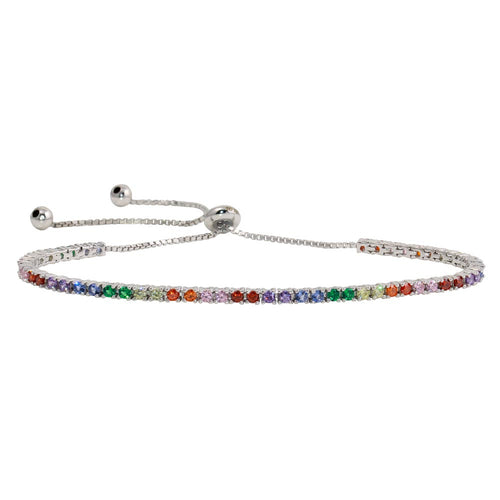 Lhb0534MC Sterling Silver Multi Color Tennis  Cz Adjustable  Bracelet