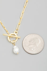 Lhn58619 Fashion Necklace Gold Chain Baroque Pearl Drop Toggle  COMMING SOON!!!