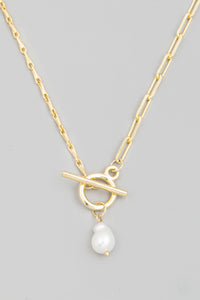 Lhn58619 Fashion Necklace Gold Chain Baroque Pearl Drop Toggle  COMMING SOON!!!