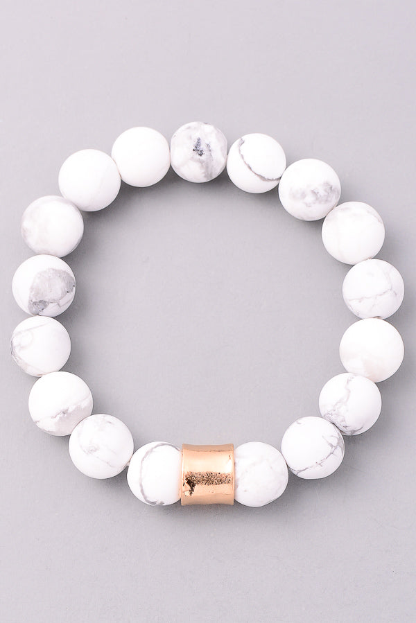 Lhb214WH Real Stone Semi Precious  Howalite White Stone Bracelet 10mm