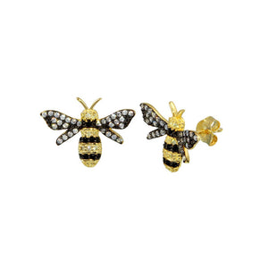 Lhe06569 Sterling Silver Bee Earring Cz stones