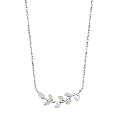 Lhn7110679 Sterling Silver Leaf Necklace Lab Opal