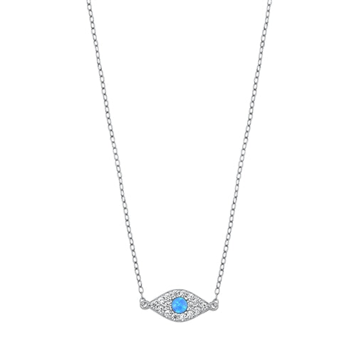 Lhn711082 Sterling Silver Evil Eye Necklace Blue Lab Opal