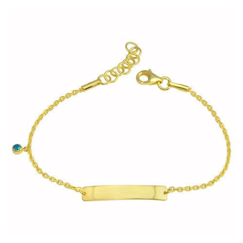 Lhbch0075G Sterling Silver Gold Plated Id Bracelet with Blue Dangle stone Children Size 5 -5 1/2''