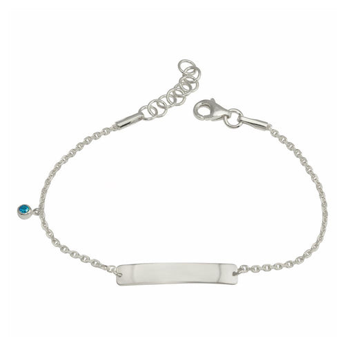 Lhbch0075 Sterling Silver Id bracelet with Blue Dangle stone Children Size  5-5 1/2''