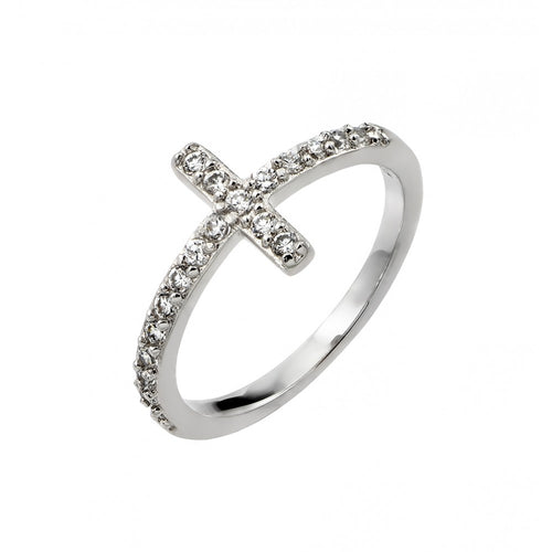 LHR00783 Sterling Silver Cz Cross ring