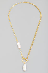 Lhn82769 Fashion Gold Necklace Toggle with Pearl drops