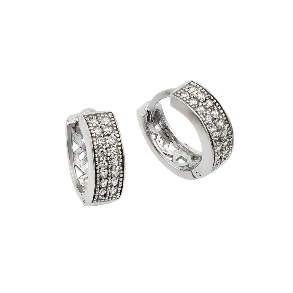 Lhe00898 Sterling Silver Small cz two row hoop earrings 1/2''