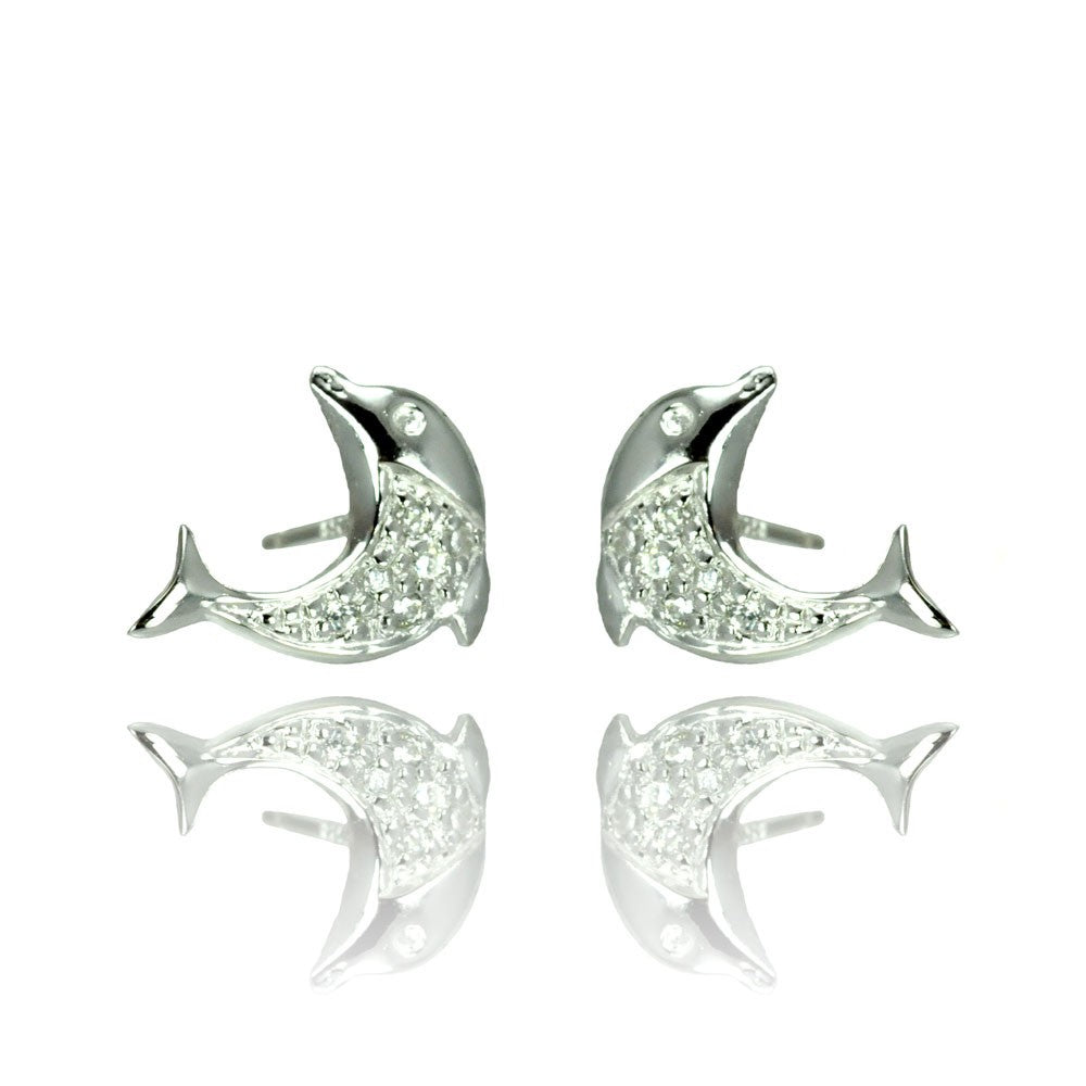 Lhe0905 Sterling Silver Dolphin Earrings 13mm