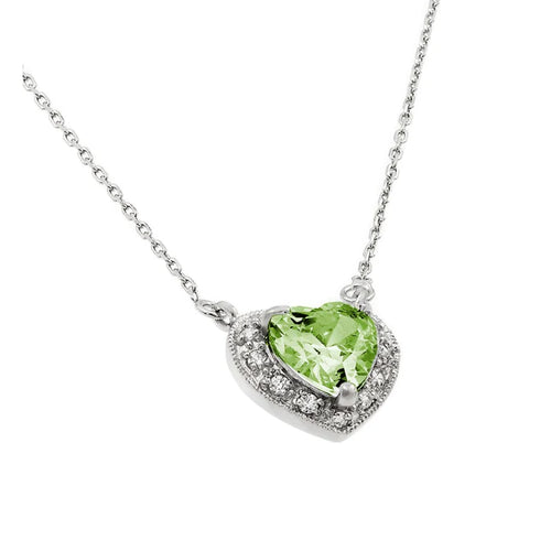 Lhn00911 Sterling Silver Necklace Heart August Peridot cz