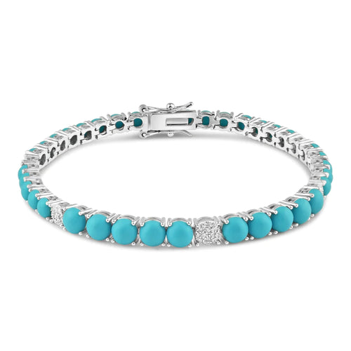 Lhb003849 Sterling Silver Bracelet Turquoise and Cz Pave Stones