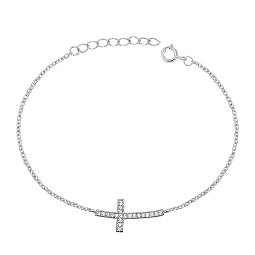 Lhb5105249 Sterling Silver Cross Bracelet Cz Stones