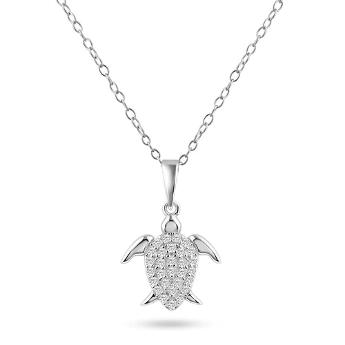 Lhp014649* Sterling Silver Necklace Turtle Cz Stones