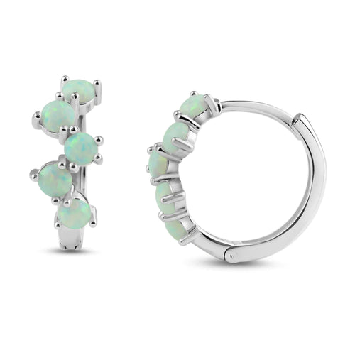 Lhe007389 Sterling Silver Hoop Earring Opal