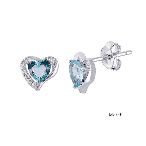 Lhe01028 Sterling Silver Heart Earring Aqua Marine Cz March Birthstone