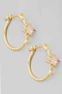 Lhe68829 Fashion Hoop Earring  Pink Crystal