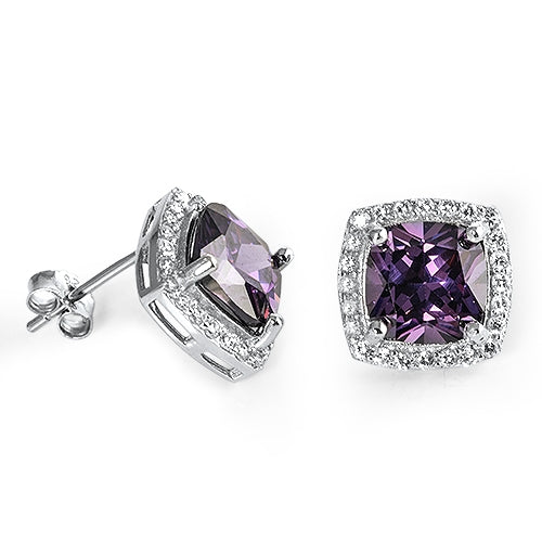 Lhe4109779 Sterling Silver Earring Square Amethyst Cz