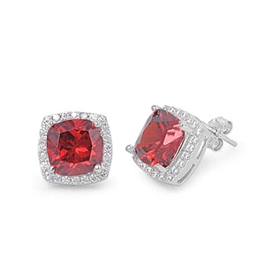 Lhe4109779 Sterling Silver Earring Square Garnet Cz