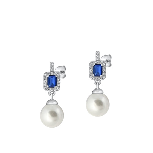 Lhe4116609 Sterling Silver Earring Blue Sapphire & Pearl