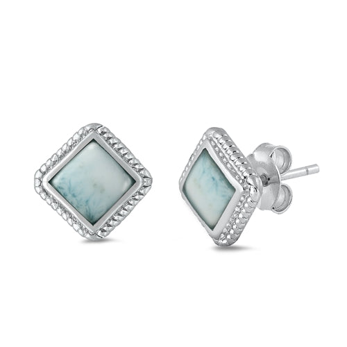 Lhe4307559 Sterling Silver Earring Genuine Larimar Square