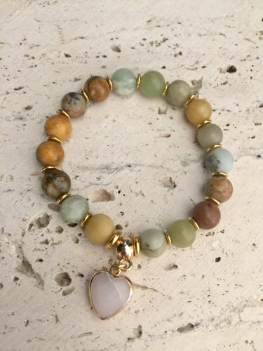 Lhb0092 Natural Flower Jade Matte  Round Beads Quartz Heart Drop