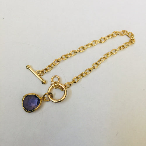 Lhb0109 Fashion Gold Toggle Bracelet Amethyst Crystal Drop