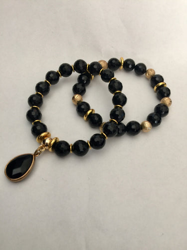 Lhb0102 Real Stone Bracelet Black Onyx Facetted  2 Styles available Drop bracelet