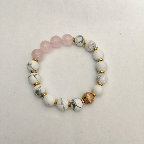 Lhb0153 Real Stone Bracelet White Howalite & Rose Quartz
