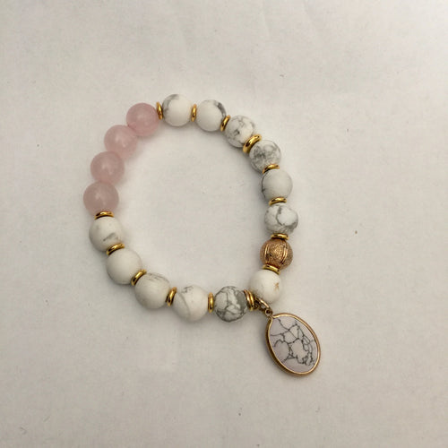 Lhb0155 Real Stone Bracelet White Howalite & Rose Quartz