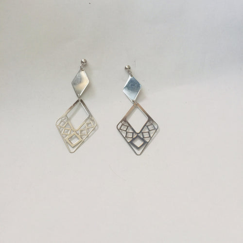 Lhe0260 Sterling Silver Earring Italian Light Weight Diamond Shape