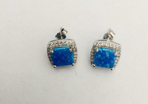 Lhe0276 Sterling Silver Earring Square Synthetic Blue Opal