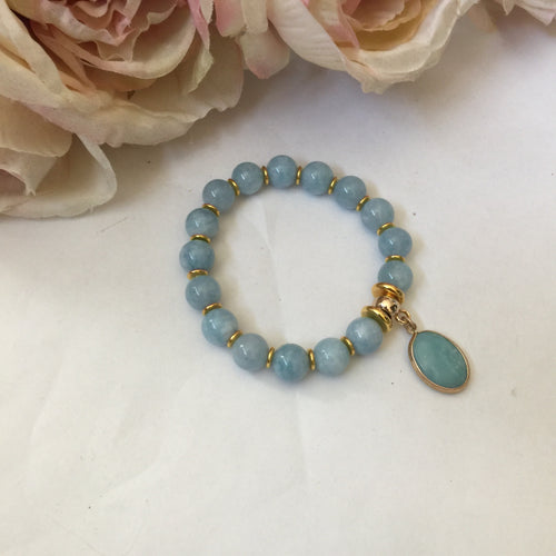 Lhb0799 Real Stone Bracelet Cloudy Dyed Blue Jade Hand Made Gold Filled Spacer